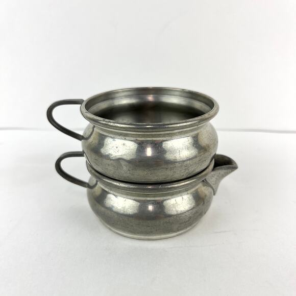 Queen Art Pewter Stackable Cream and Sugar Set Made in USA - Picture 1 of 7